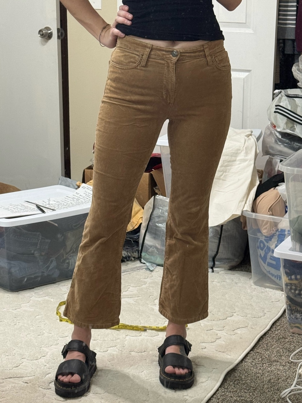 Mango khaki corduroy bootcut pants, size 4, fits like 2